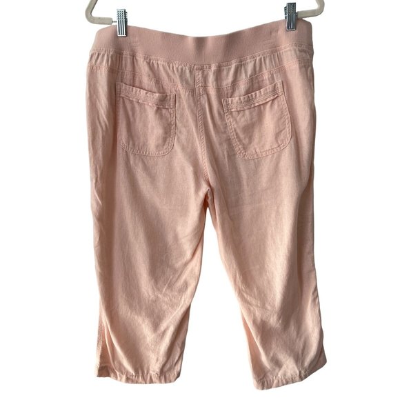 Per Se Pull-On Capri Pants Women L Drawstring Peach Linen Blend Cropped Classic - Picture 2 of 8
